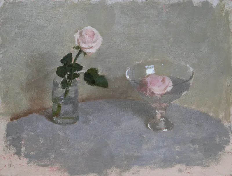 Roses (Floating), 2018. Oil on panel, 31 × 41 cm.